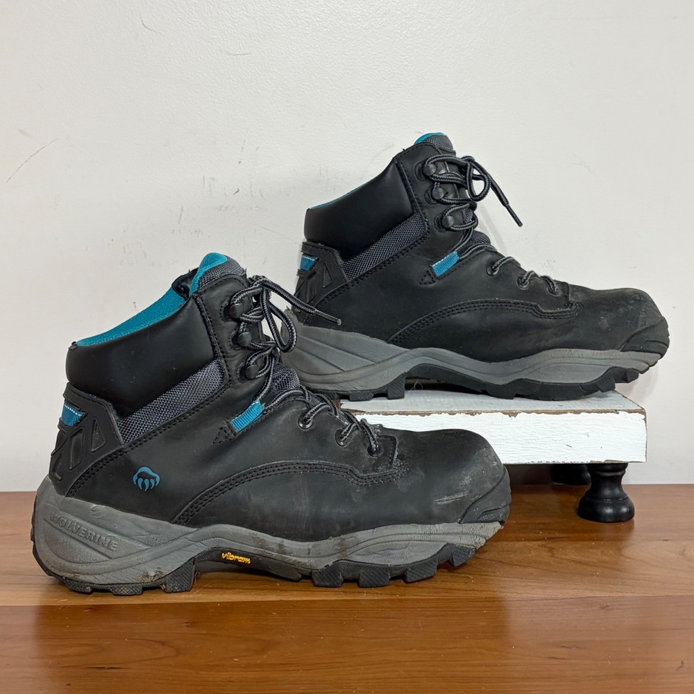 Wolverine Womens Safety Toe Work Boots ASTM EH Rated Vibram Sole Black Teal 8M